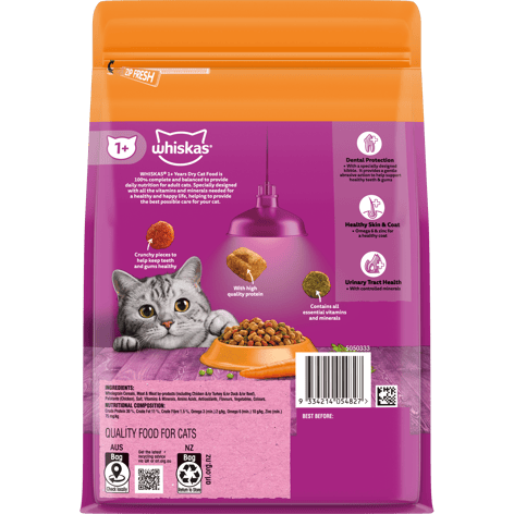 WHISKAS Kitten Dry Cat Food Chicken Tuna Bag 800g